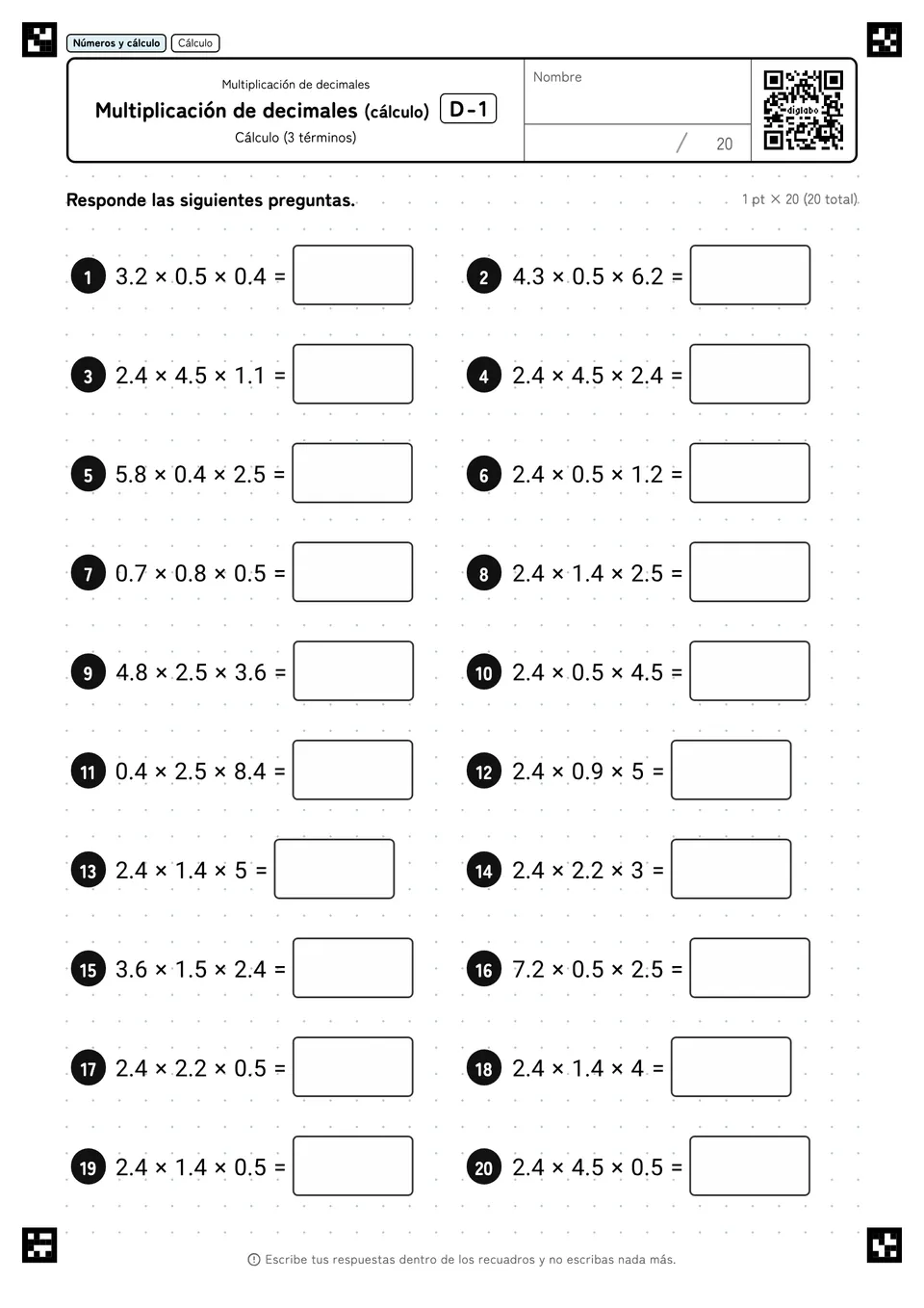 Multiplicación de decimales (cálculo) D-1