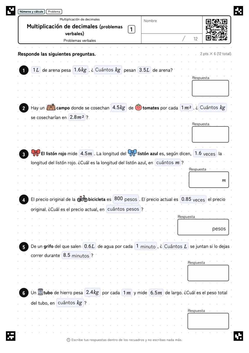 Multiplicación de decimales (problemas verbales) 1
