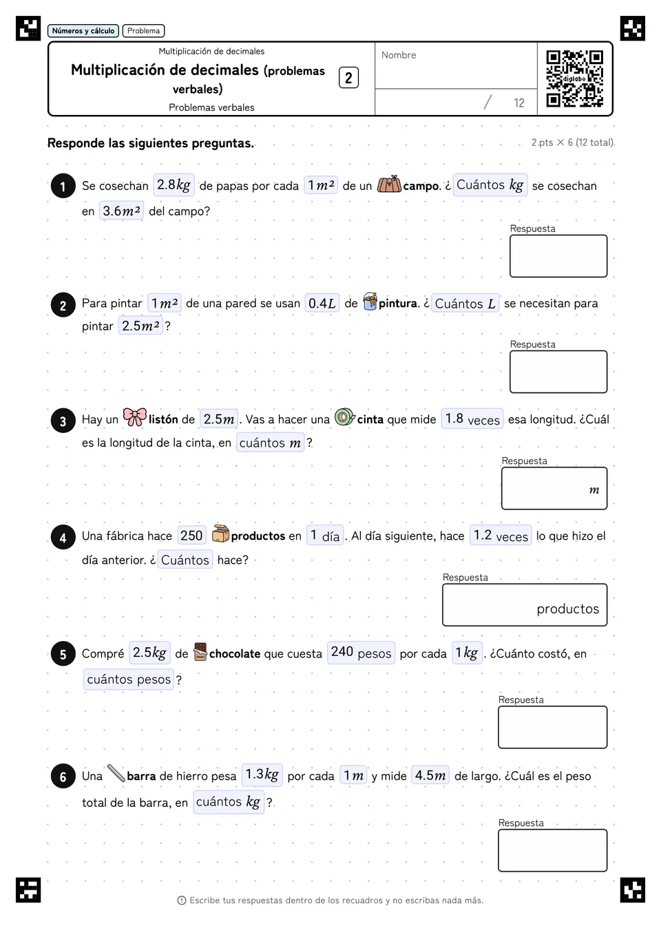 Multiplicación de decimales (problemas verbales) 2