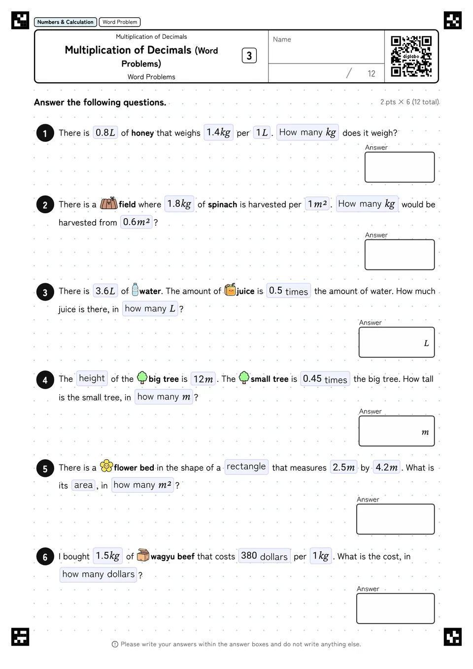 Multiplication of Decimals (Word Problems) 3