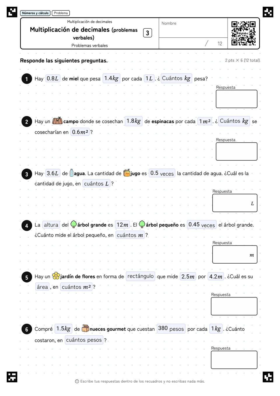Multiplicación de decimales (problemas verbales) 3