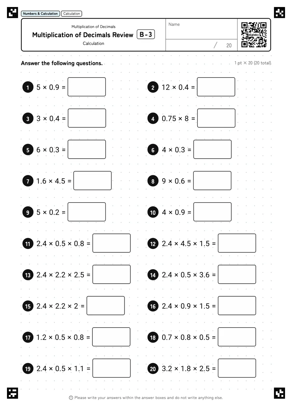 Multiplication of Decimals Review B-3