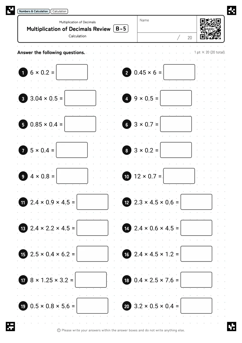 Multiplication of Decimals Review B-5