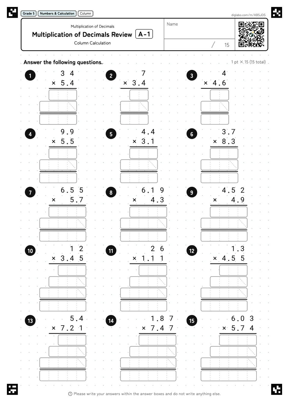 Grade 5 (Elementary School) Multiplication of Decimals Multiplication of Decimals Review