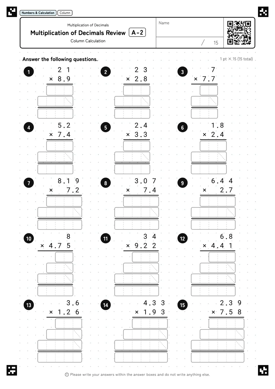 Multiplication of Decimals Review A-2
