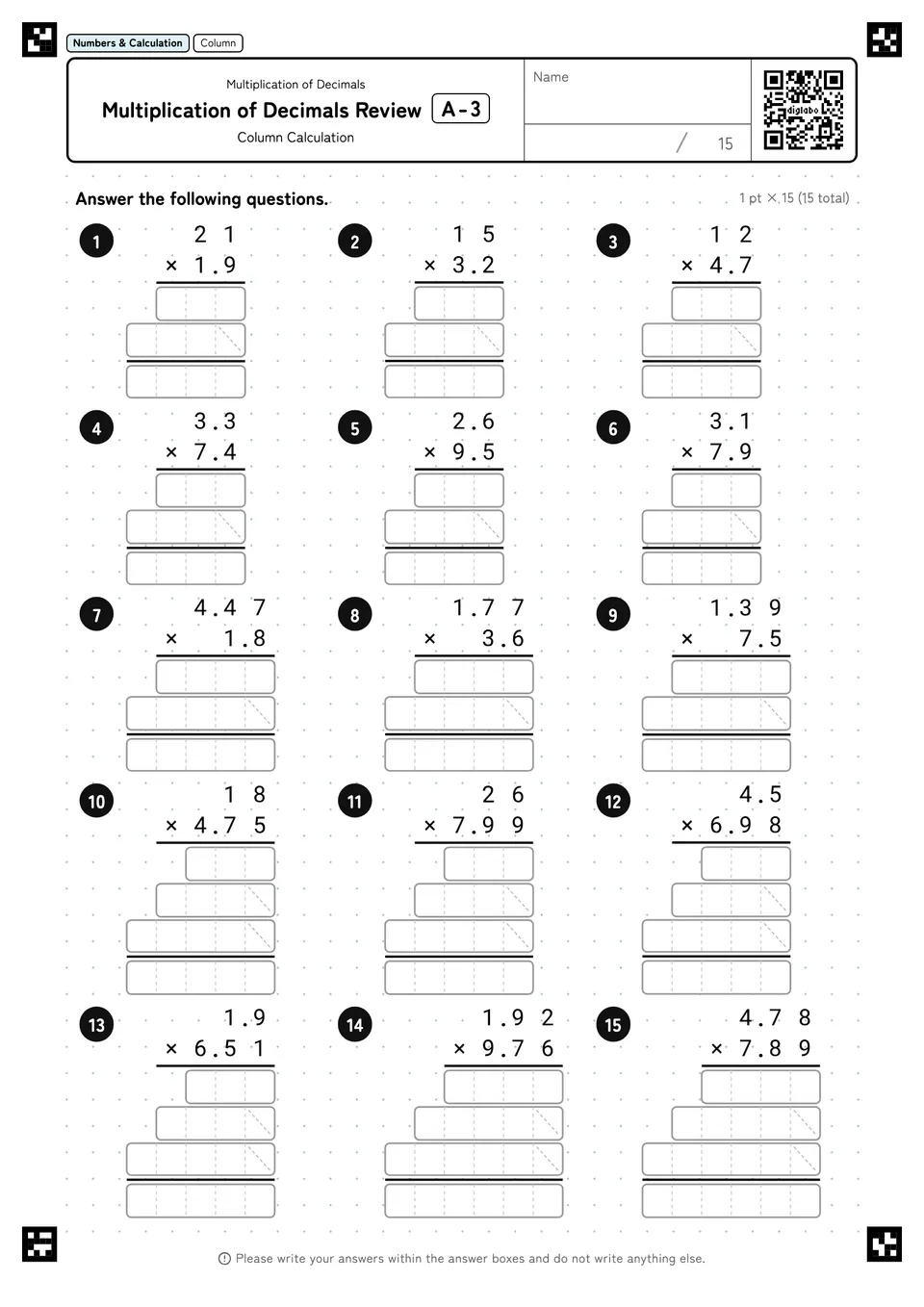 Multiplication of Decimals Review A-3
