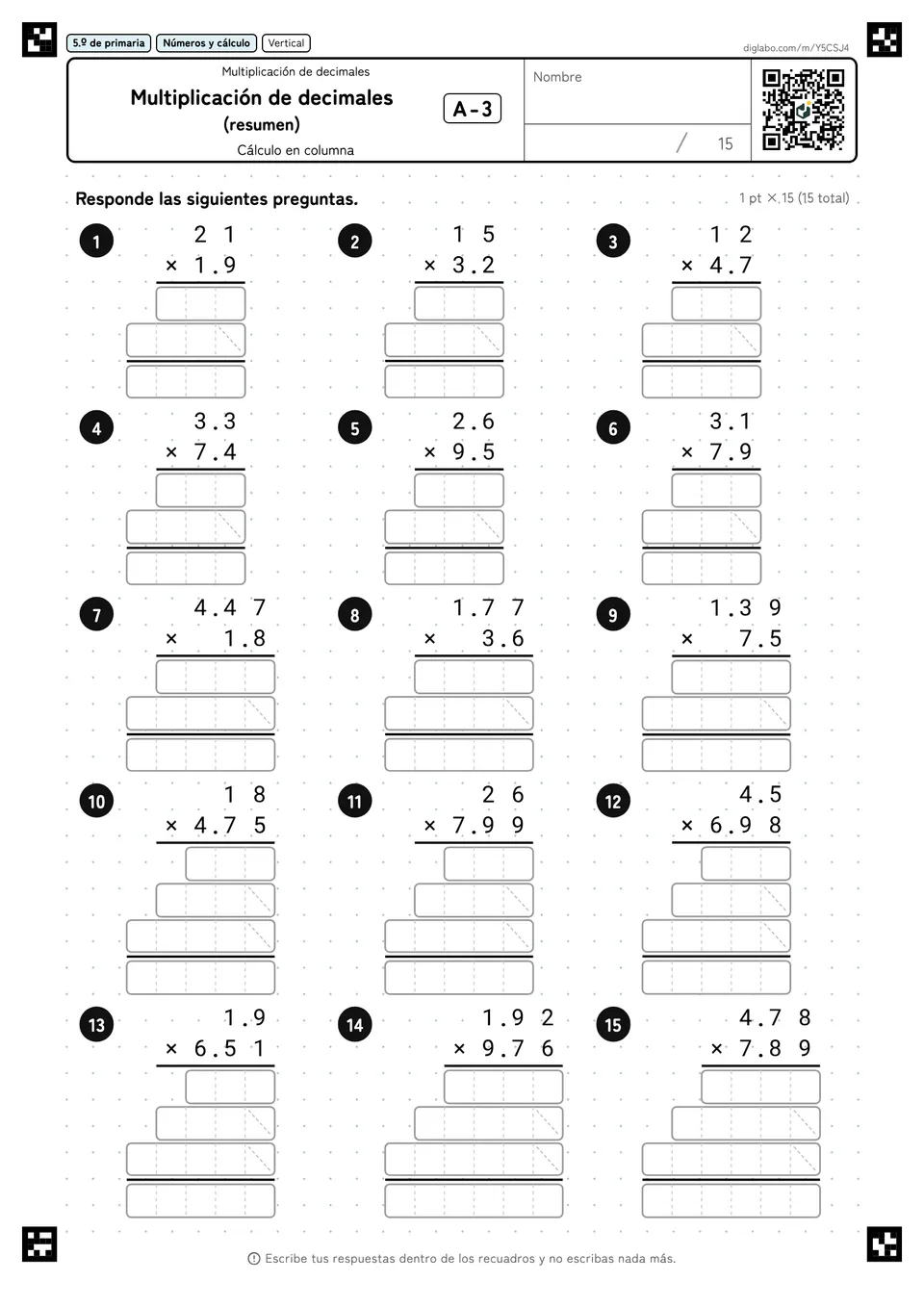 5.º de primaria Multiplicación de decimales Multiplicación de decimales (resumen)