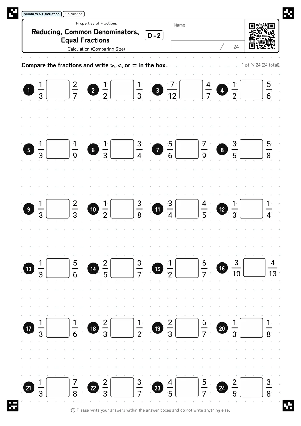 Reducing, Common Denominators, Equal Fractions D-2