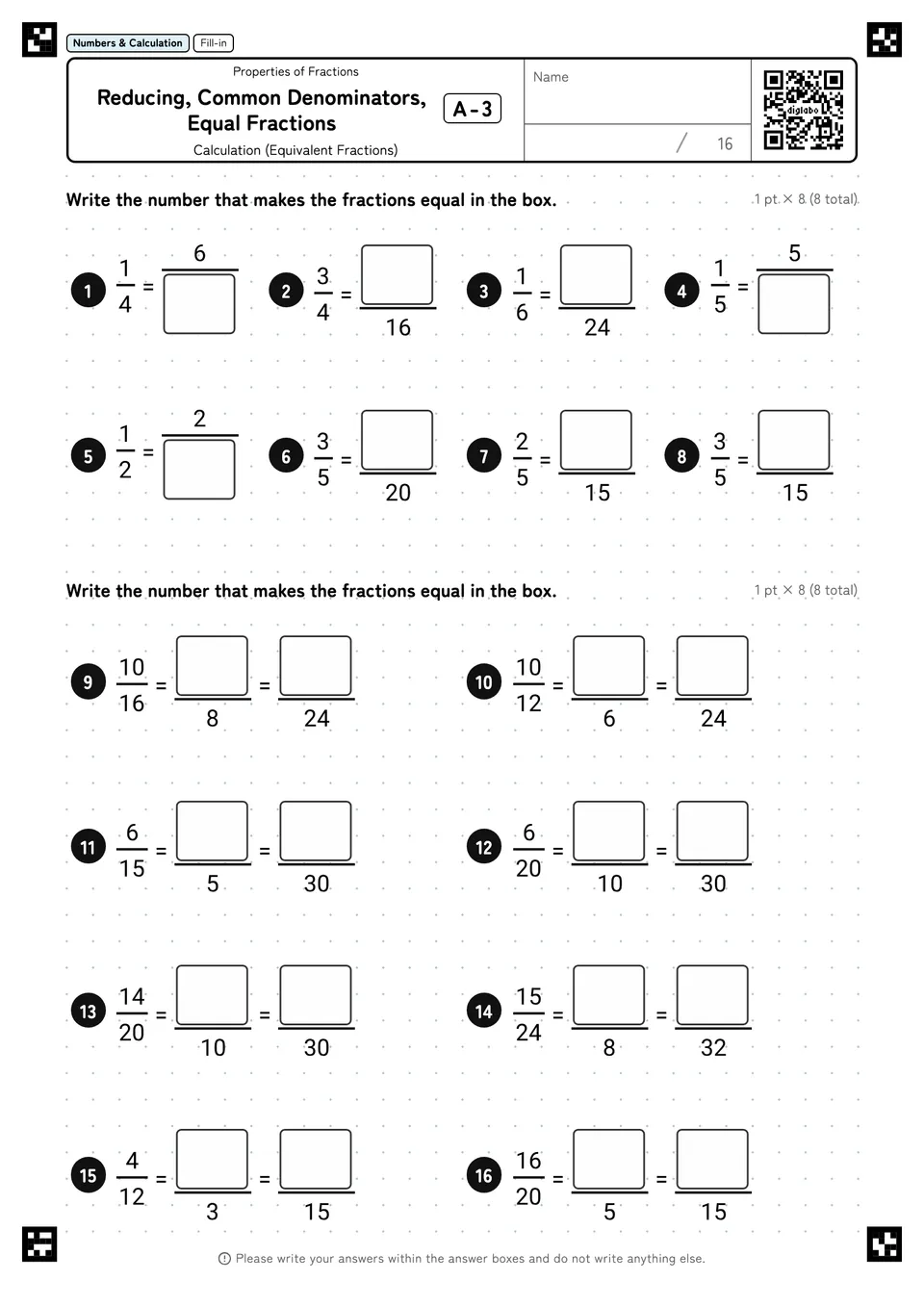 Reducing, Common Denominators, Equal Fractions A-3
