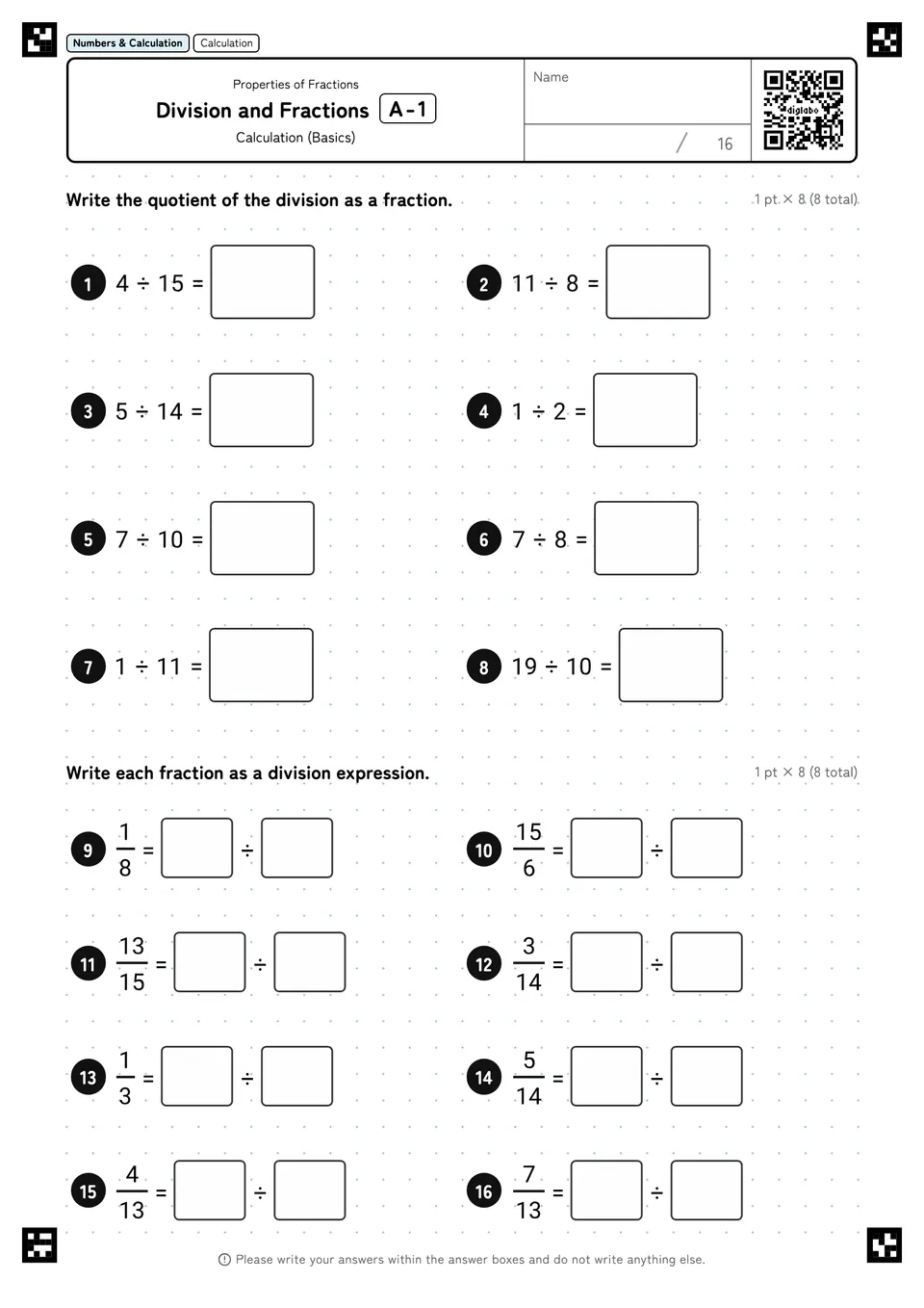 Division and Fractions A-1