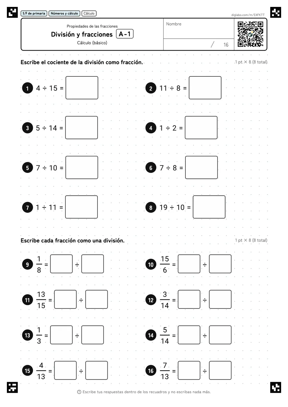 5.º de primaria Propiedades de las fracciones División y fracciones