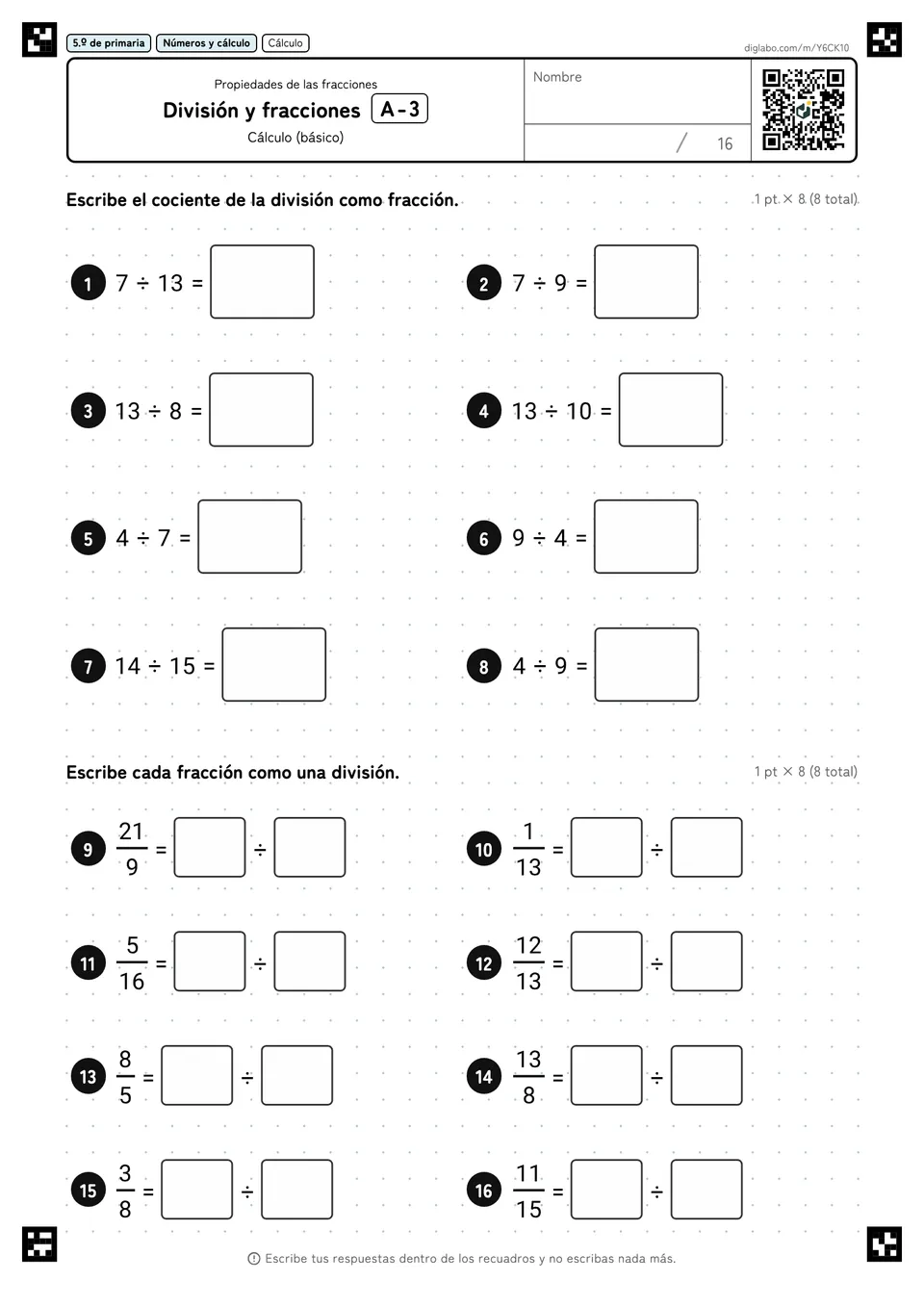 5.º de primaria Propiedades de las fracciones División y fracciones