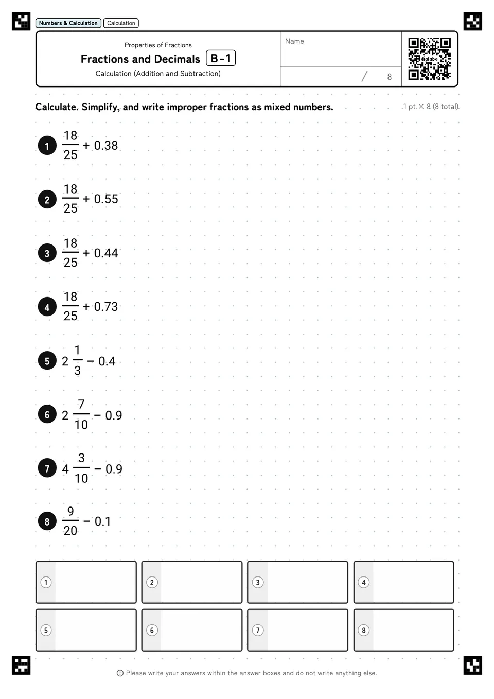 Fractions and Decimals B-1