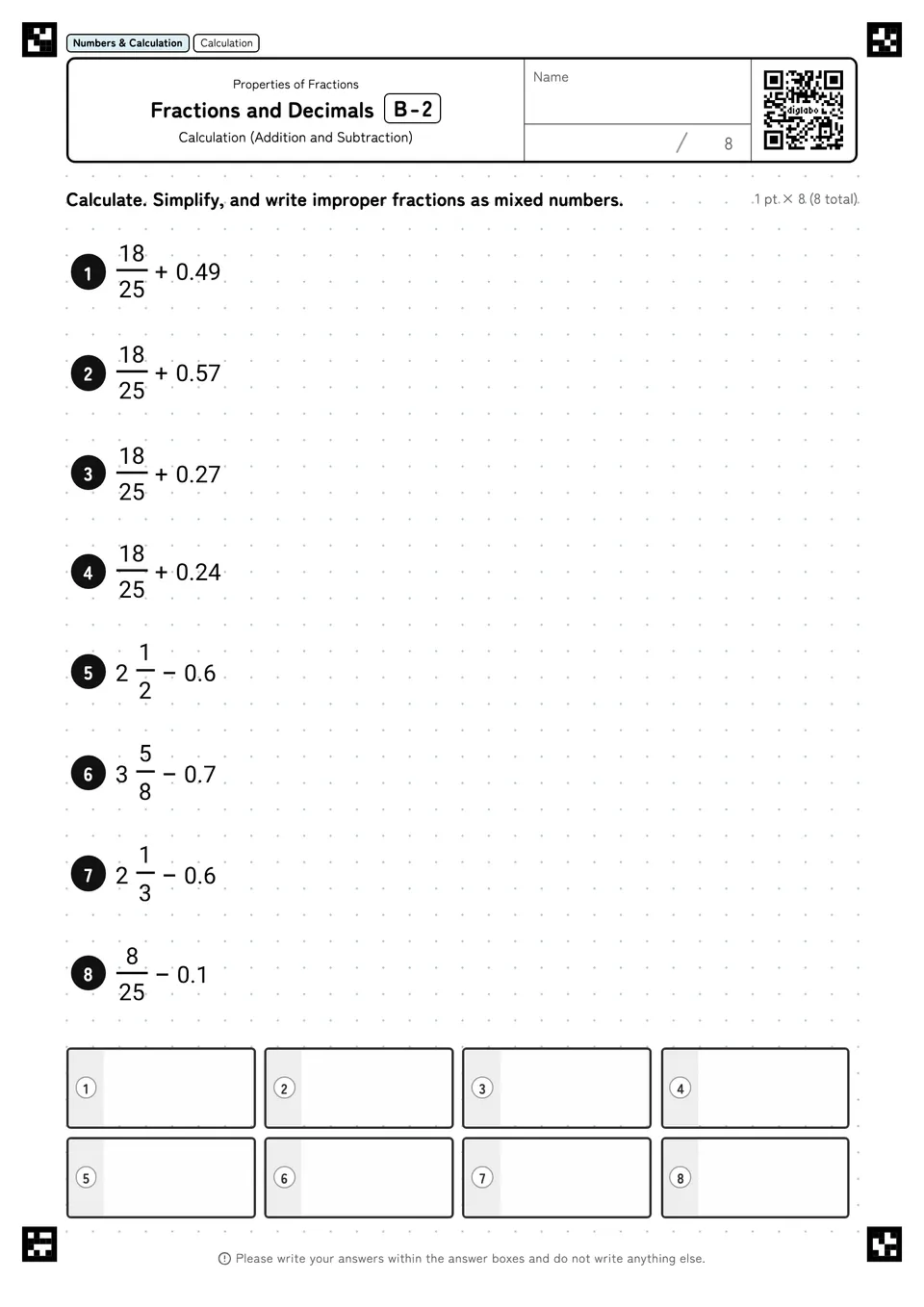 Fractions and Decimals B-2