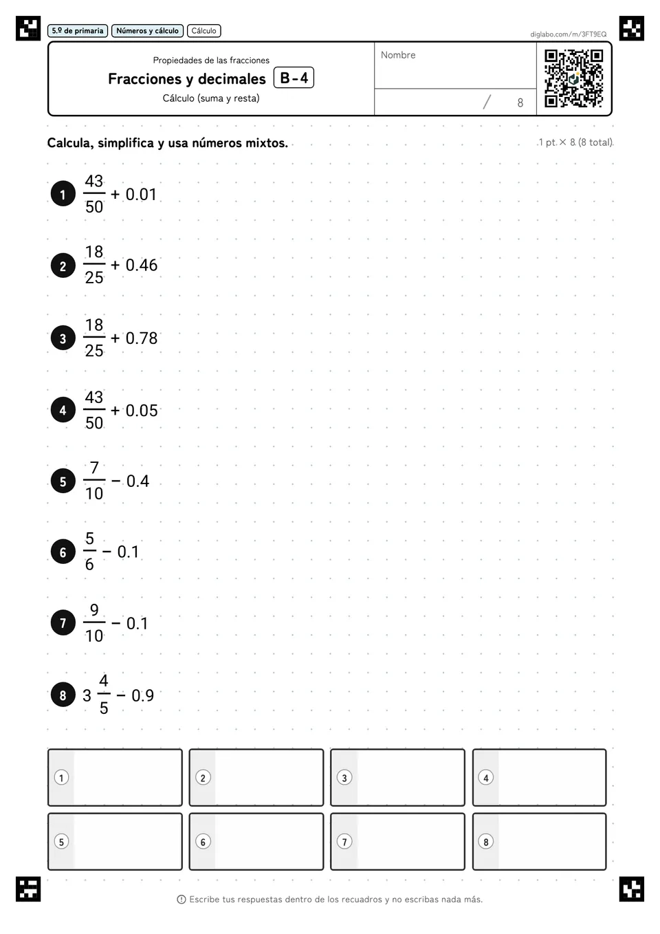 5.º de primaria Propiedades de las fracciones Fracciones y decimales