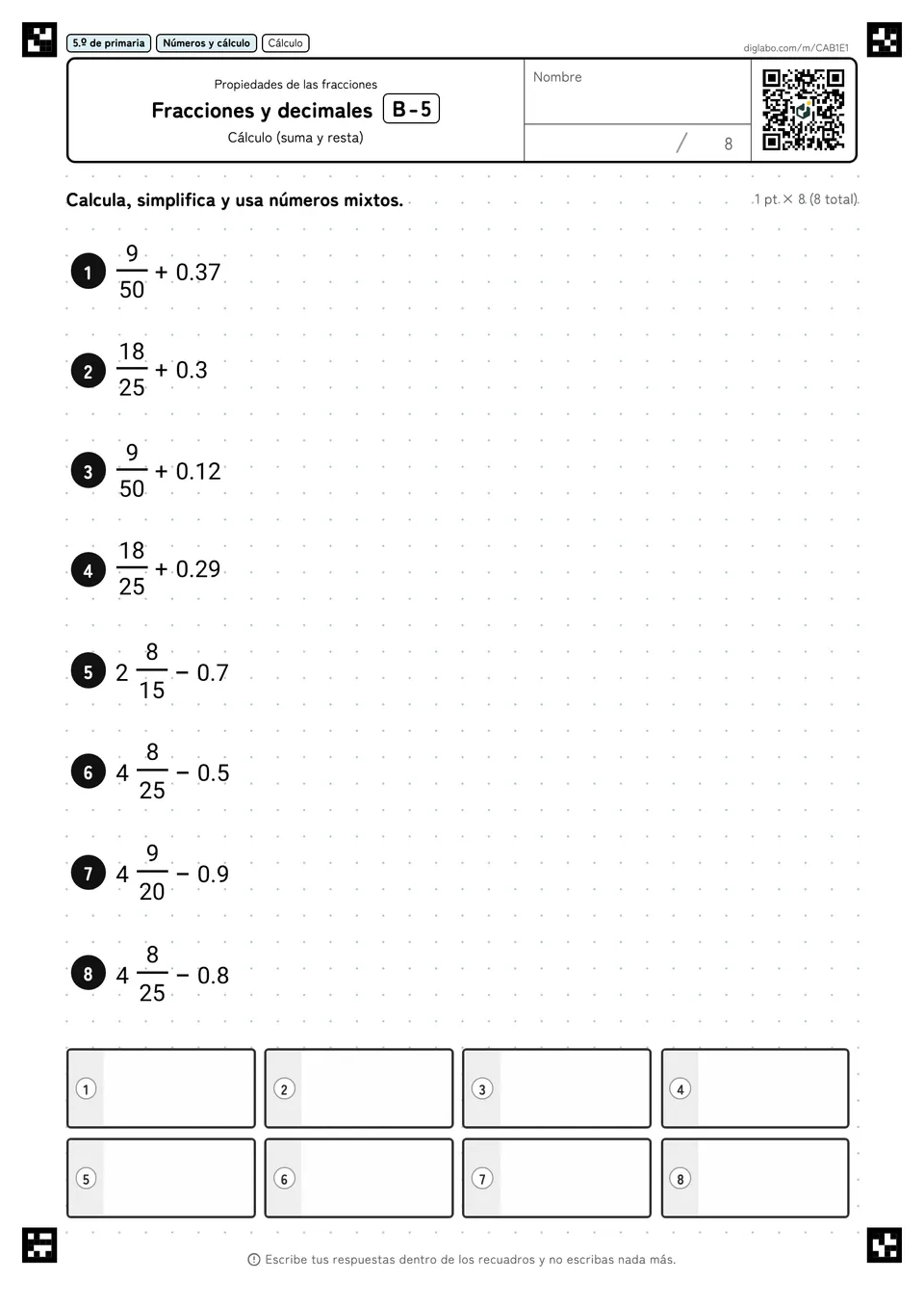 5.º de primaria Propiedades de las fracciones Fracciones y decimales