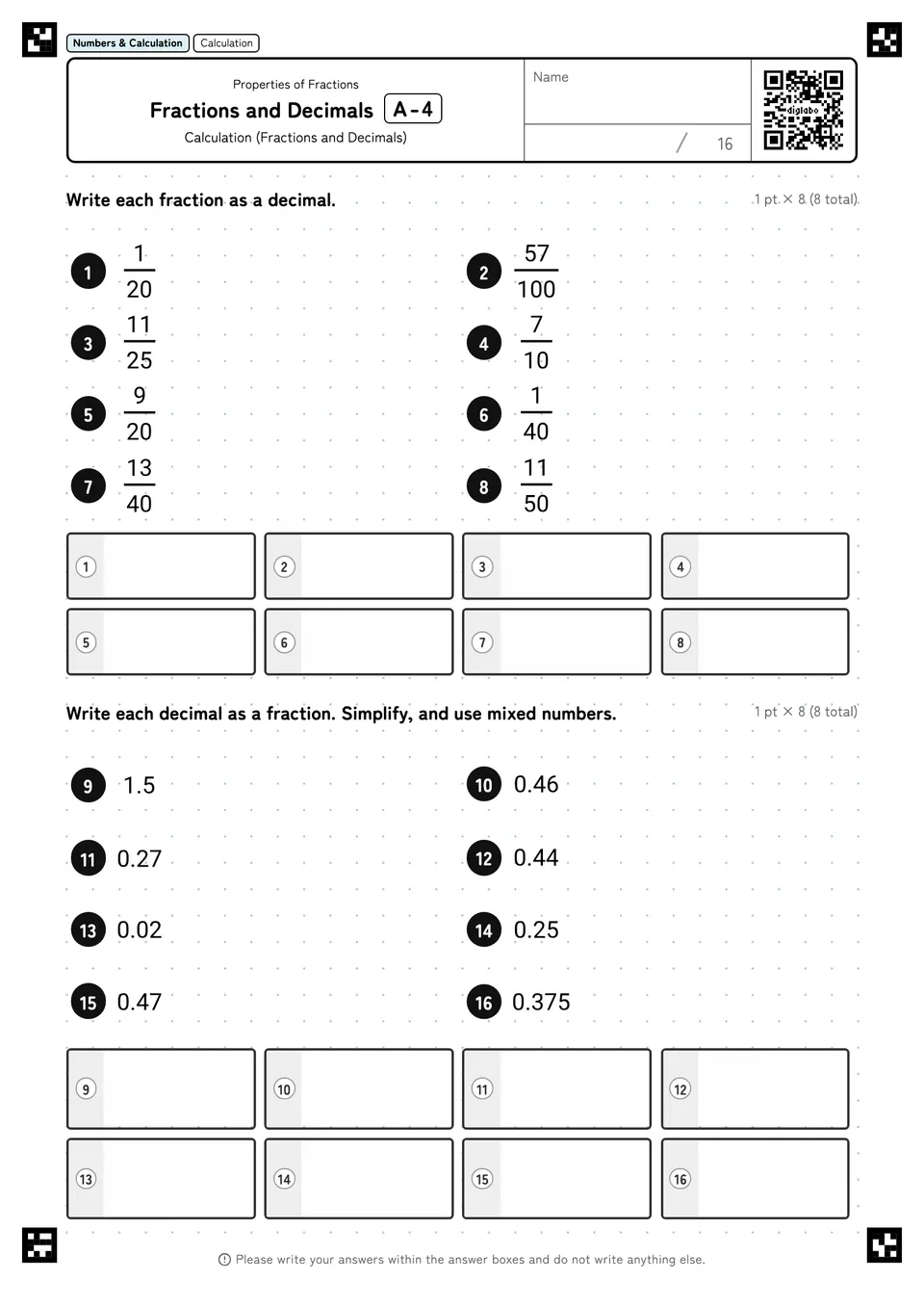 Fractions and Decimals A-4