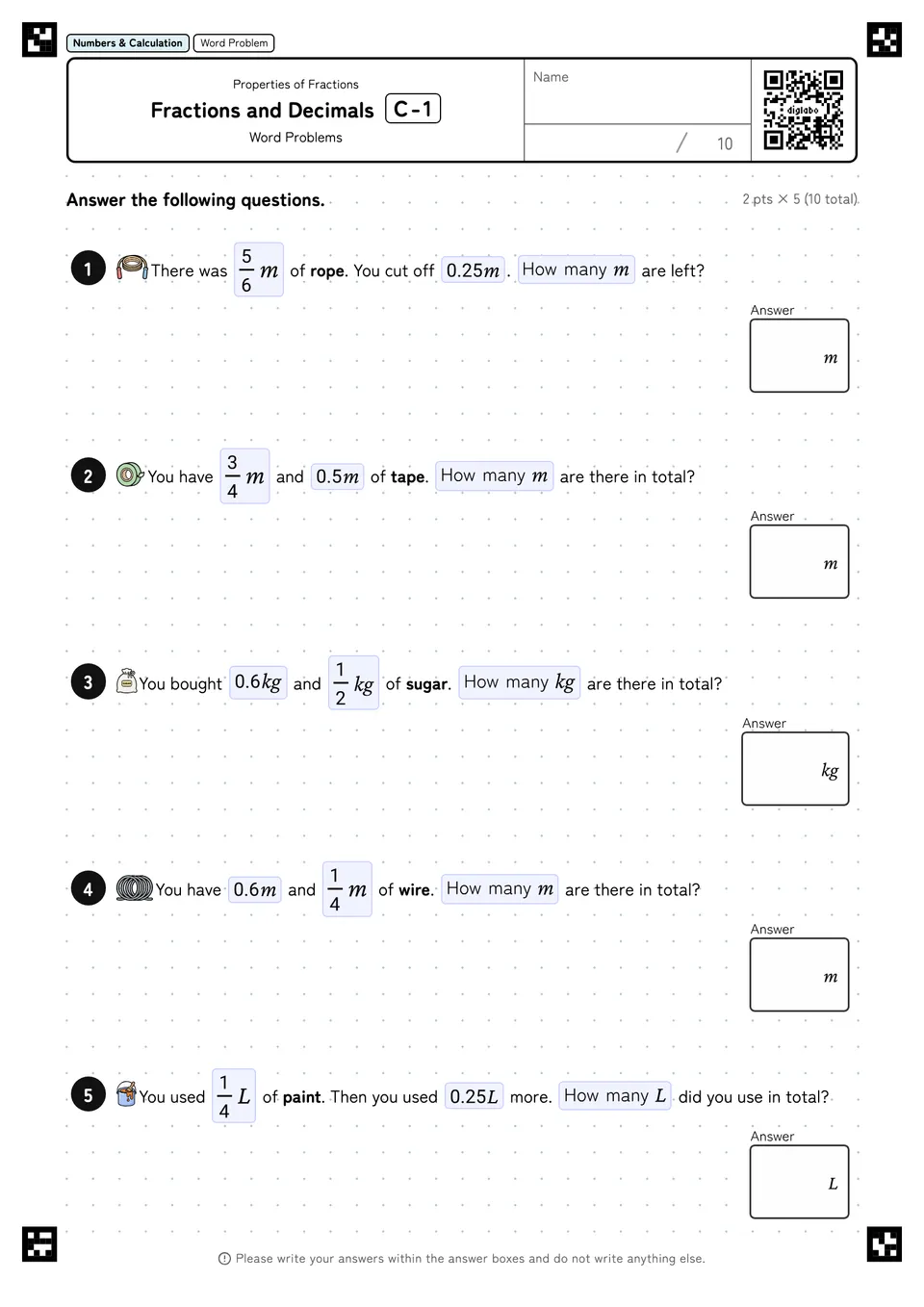 Fractions and Decimals C-1