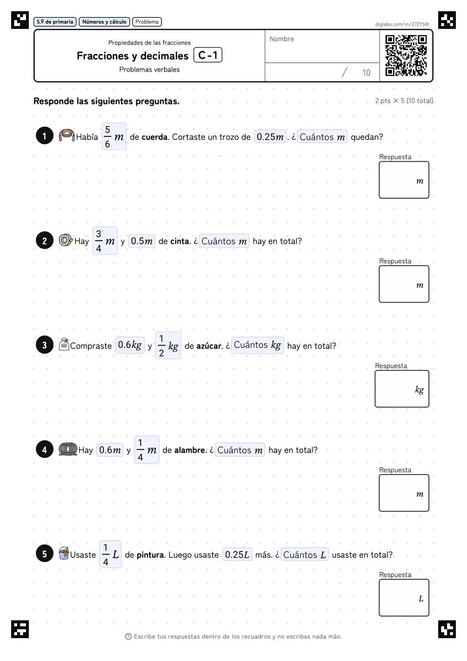 5.º de primaria Propiedades de las fracciones Fracciones y decimales