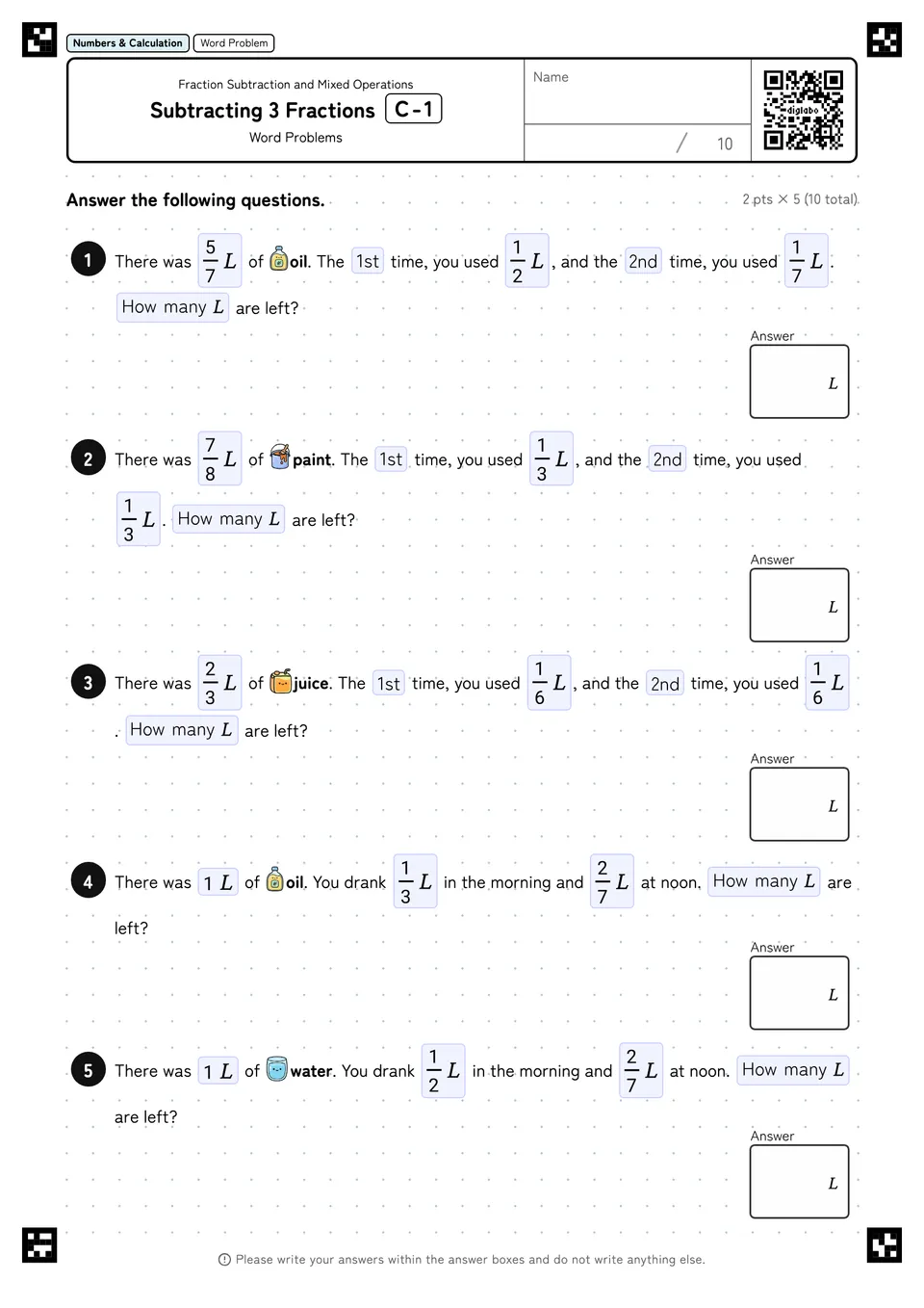 Subtracting 3 Fractions C-1