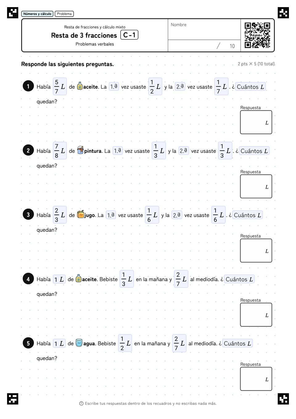 Resta de 3 fracciones C-1