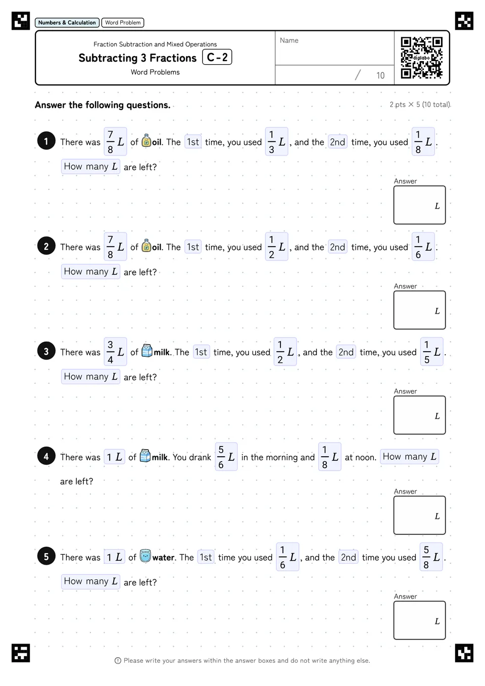 Subtracting 3 Fractions C-2