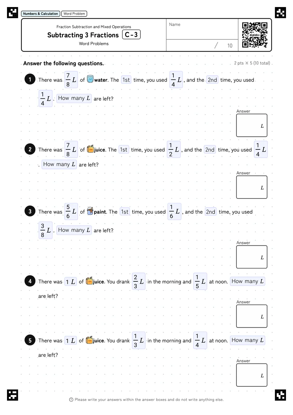 Subtracting 3 Fractions C-3