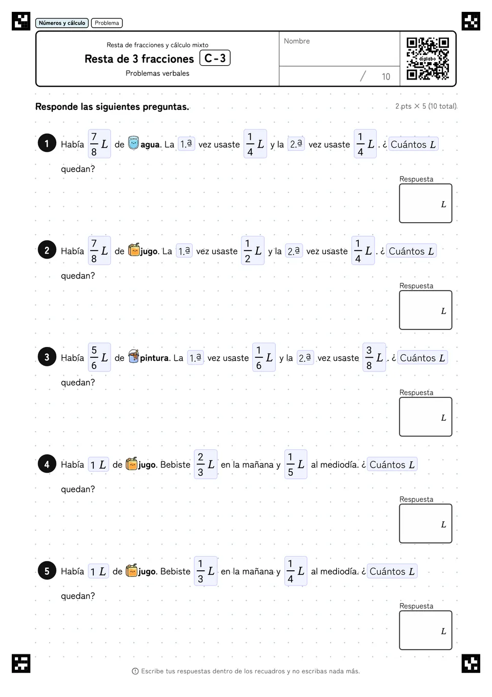 Resta de 3 fracciones C-3