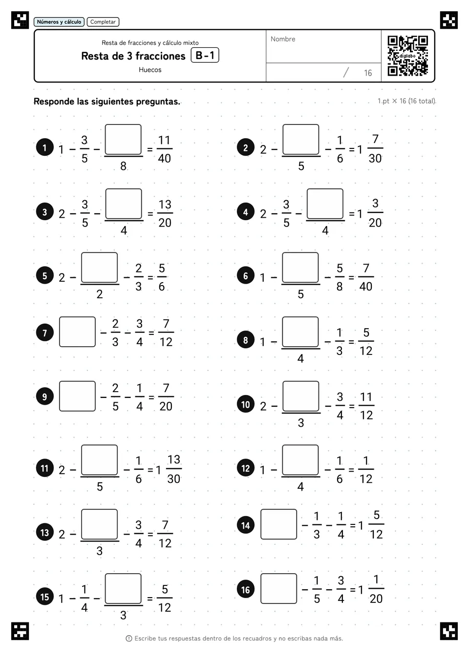 Resta de 3 fracciones B-1