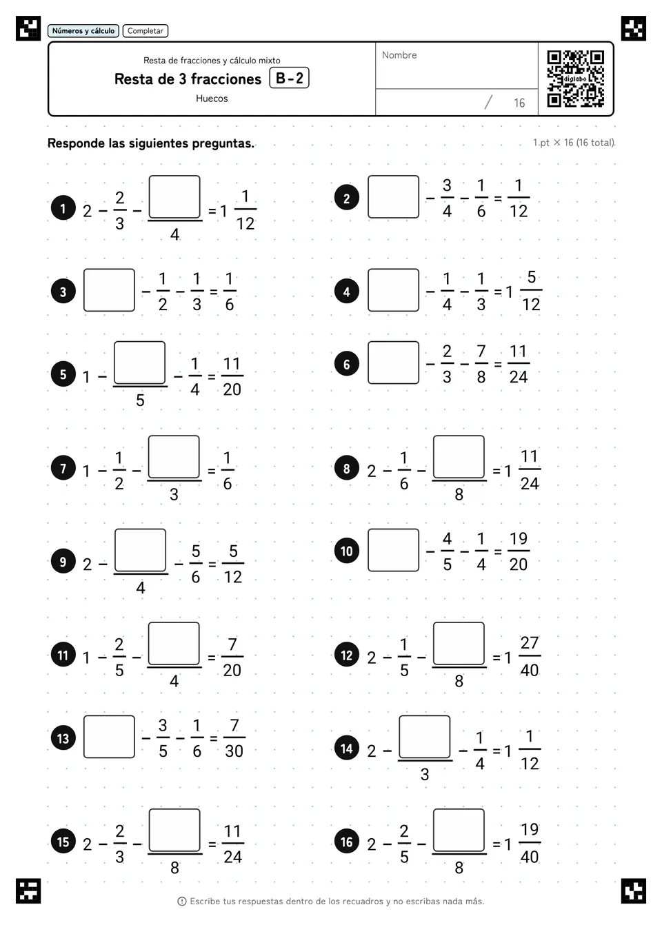 Resta de 3 fracciones B-2