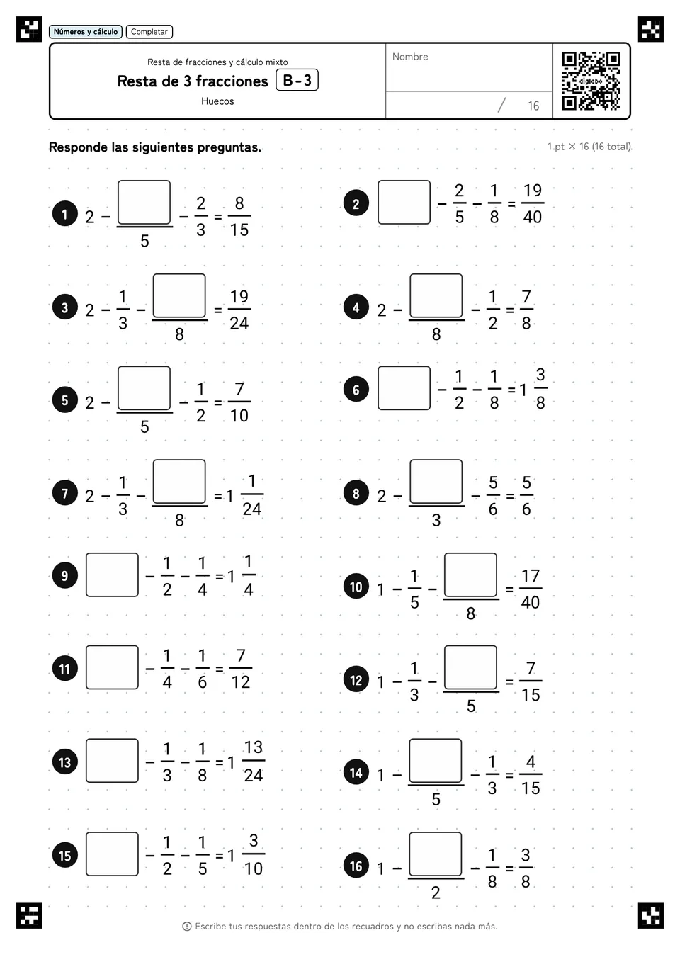 Resta de 3 fracciones B-3
