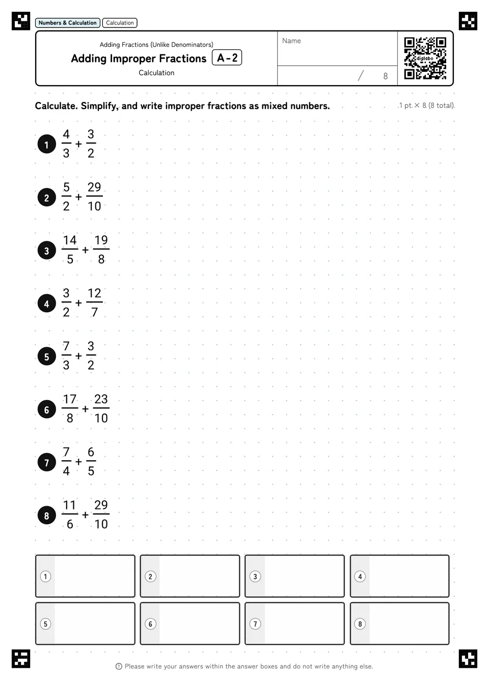 Adding Improper Fractions A-2