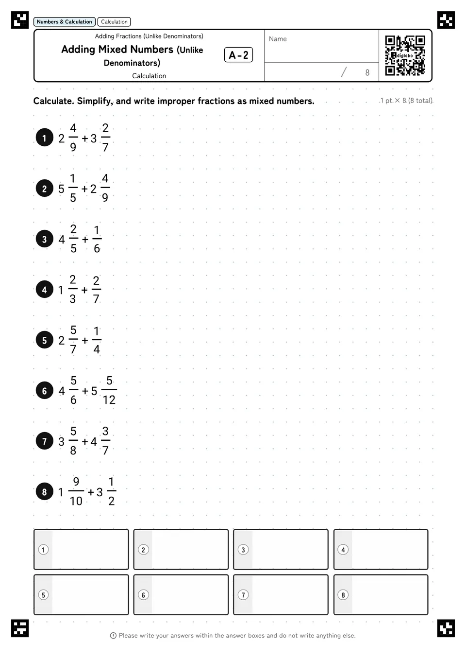 Adding Mixed Numbers (Unlike Denominators) A-2