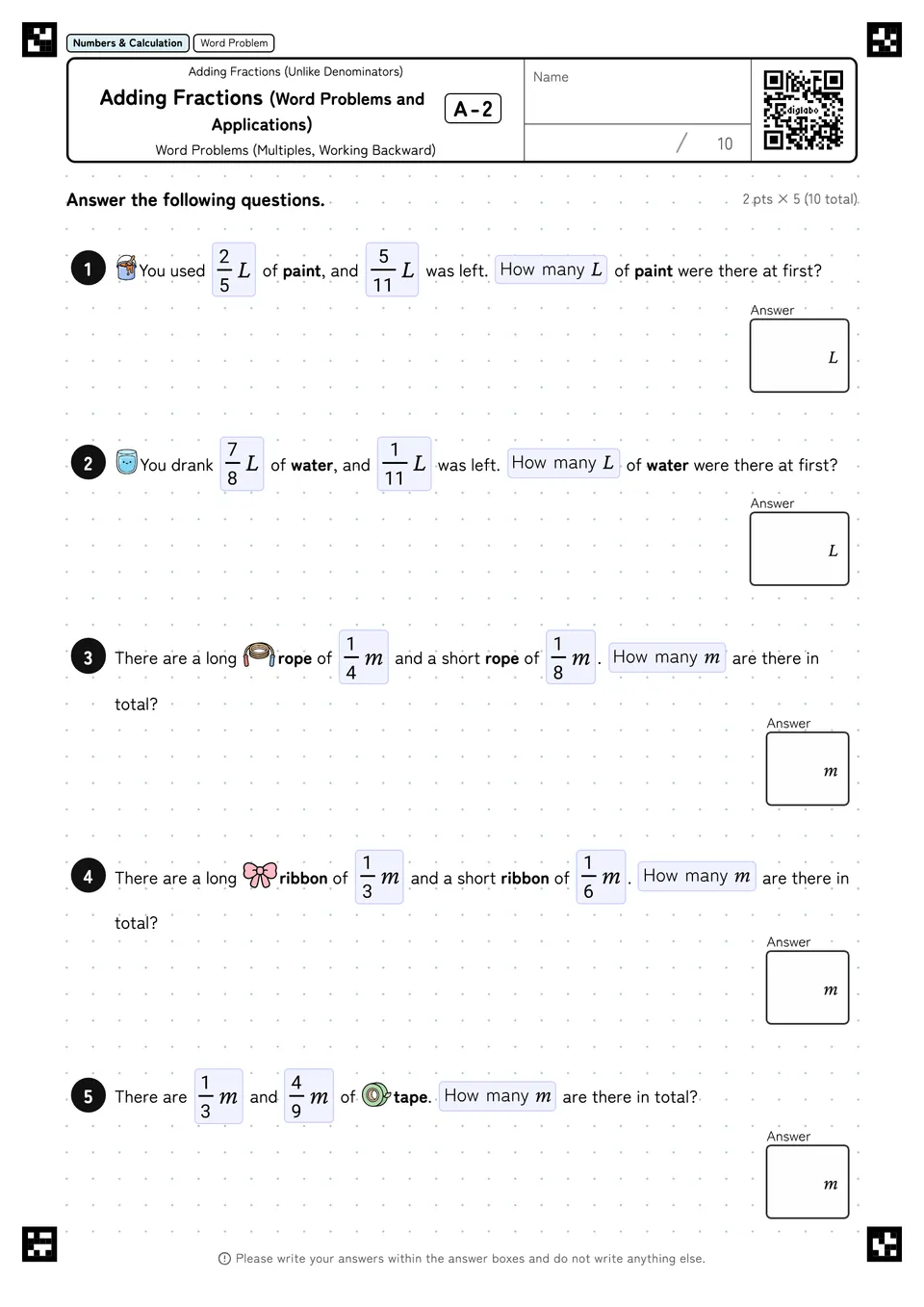 Adding Fractions (Word Problems and Applications) A-2
