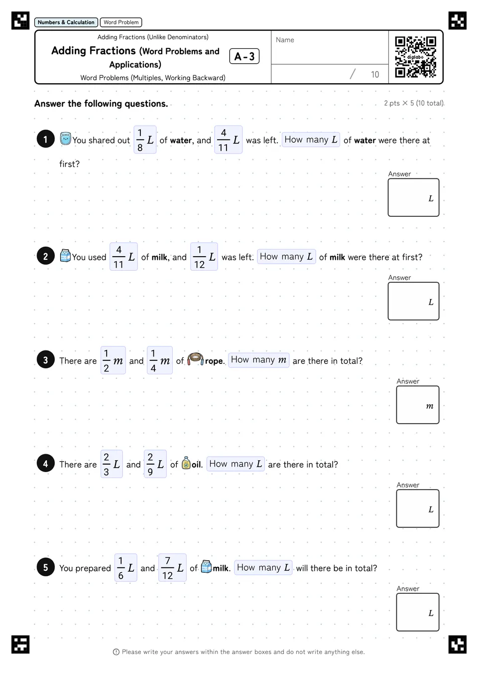 Adding Fractions (Word Problems and Applications) A-3