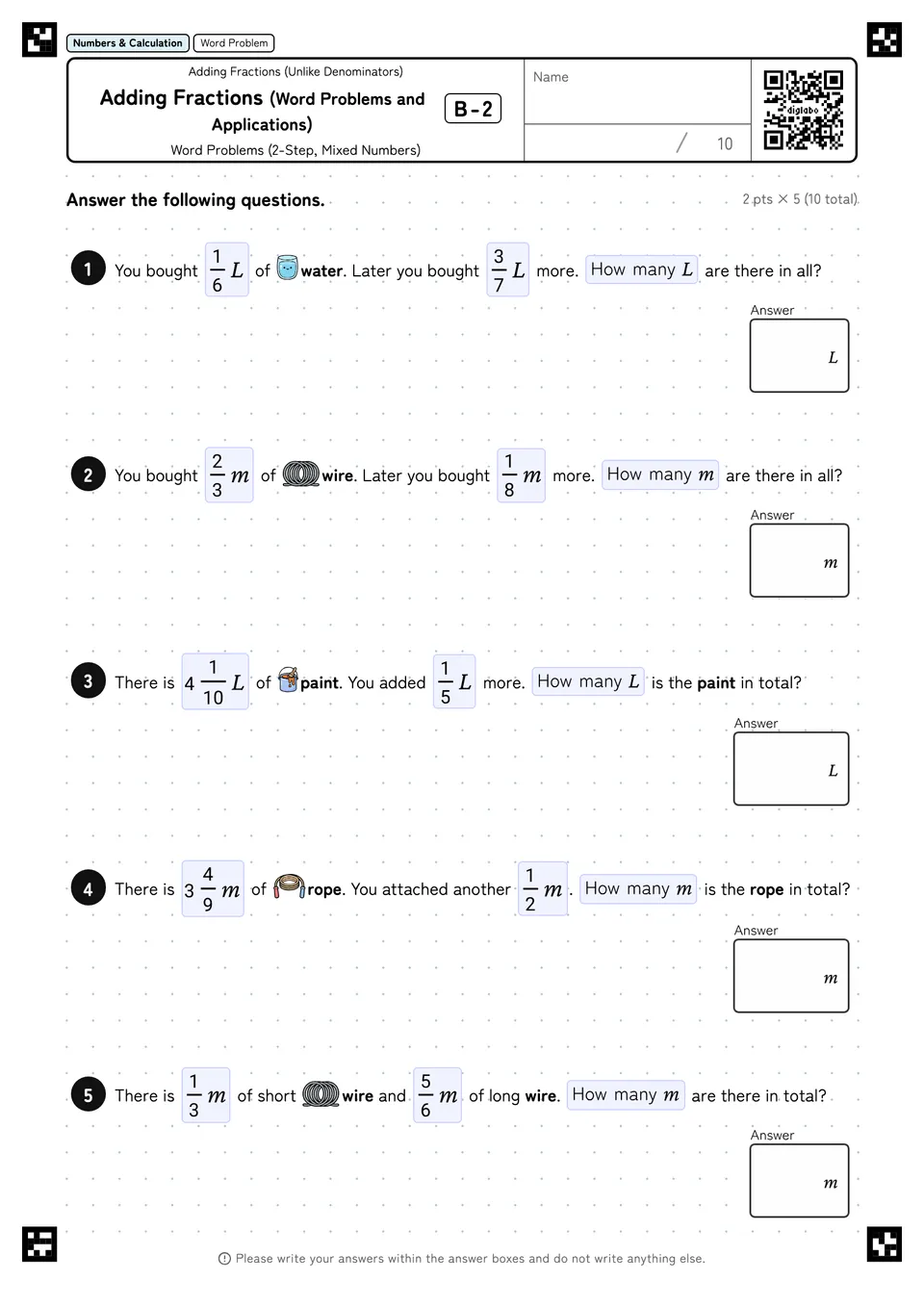 Adding Fractions (Word Problems and Applications) B-2