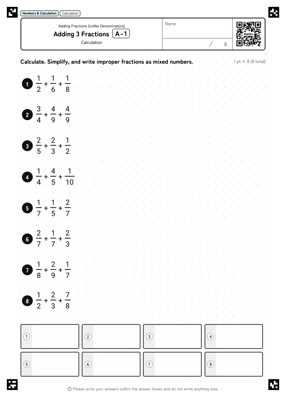 Adding 3 Fractions A-1