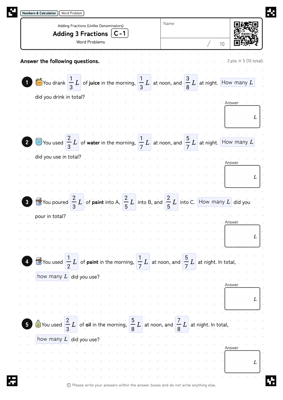 Adding 3 Fractions C-1