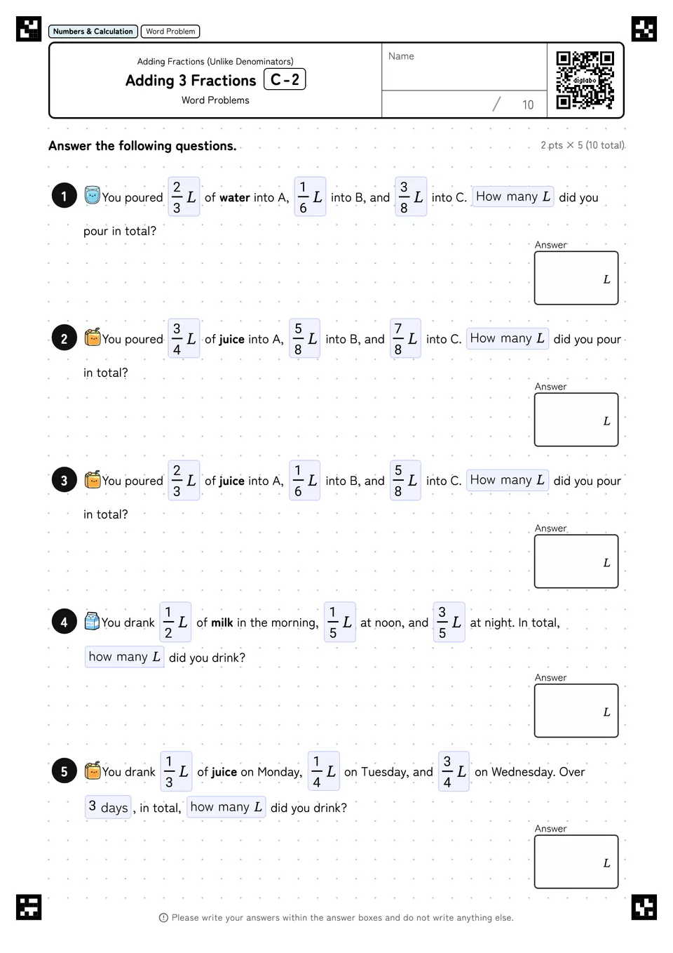 Adding 3 Fractions C-2
