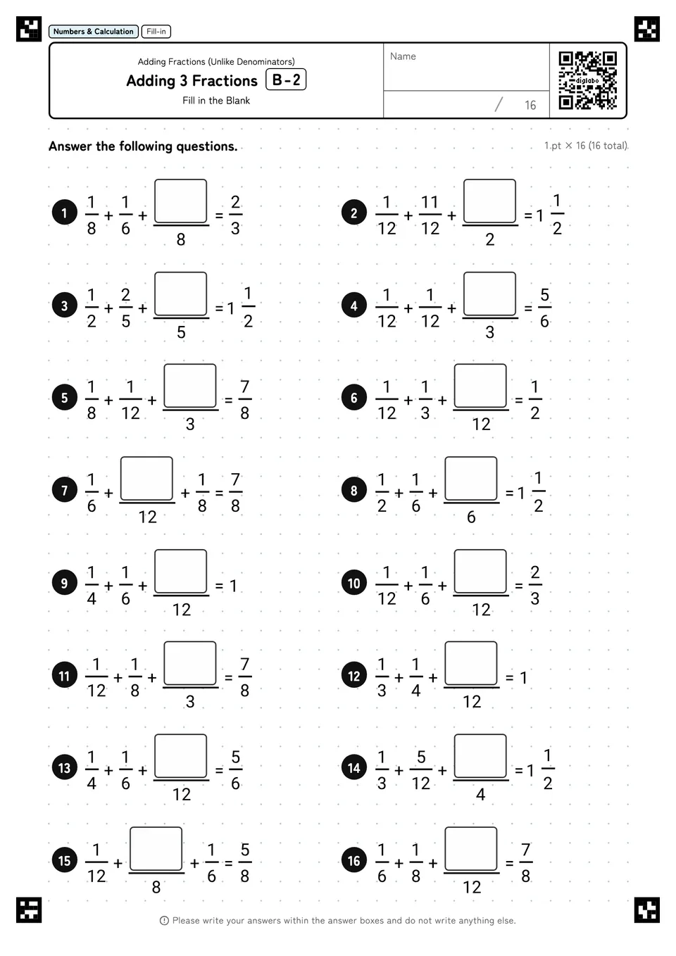 Adding 3 Fractions B-2