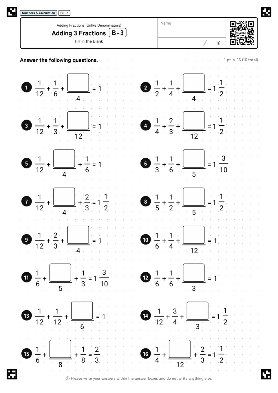 Adding 3 Fractions B-3