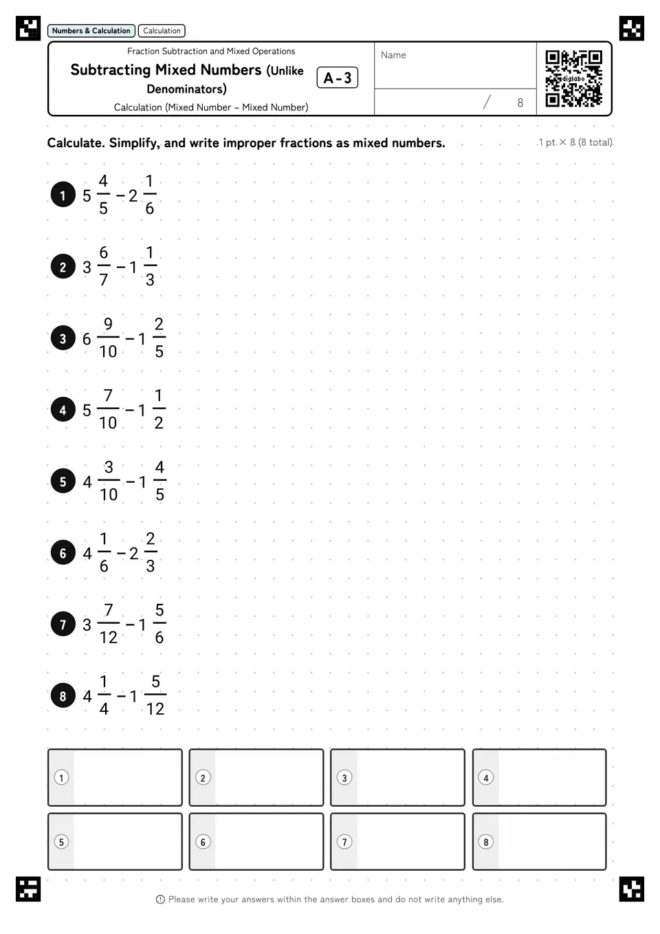 Subtracting Mixed Numbers (Unlike Denominators) A-3