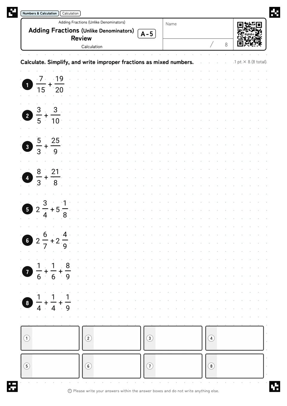 Adding Fractions (Unlike Denominators) Review A-5