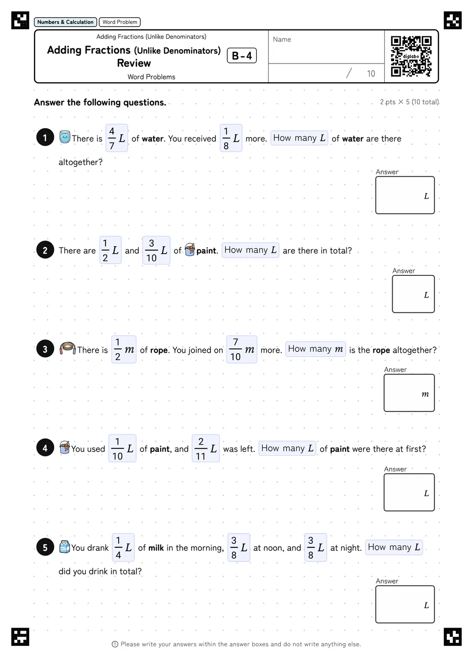 Adding Fractions (Unlike Denominators) Review B-4