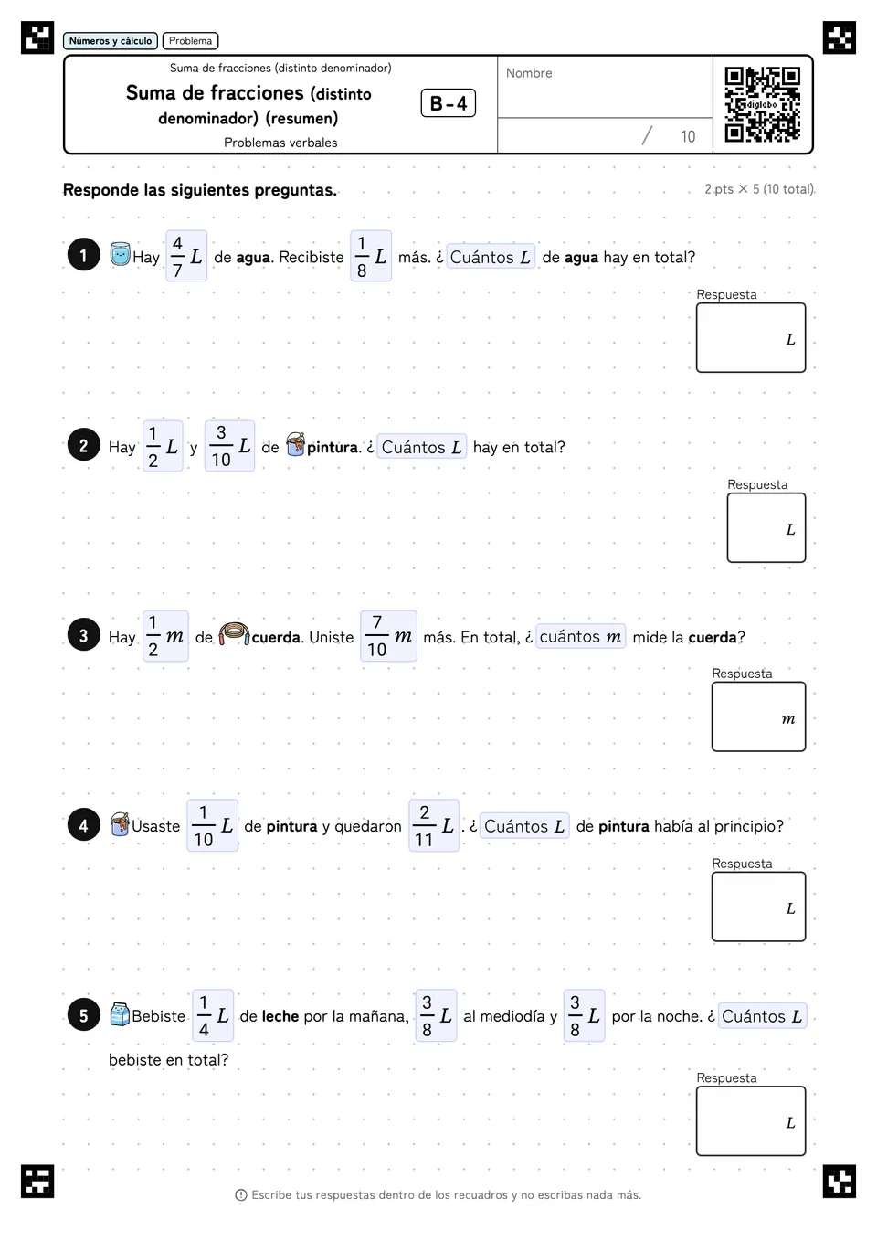 Suma de fracciones (distinto denominador) (resumen) B-4