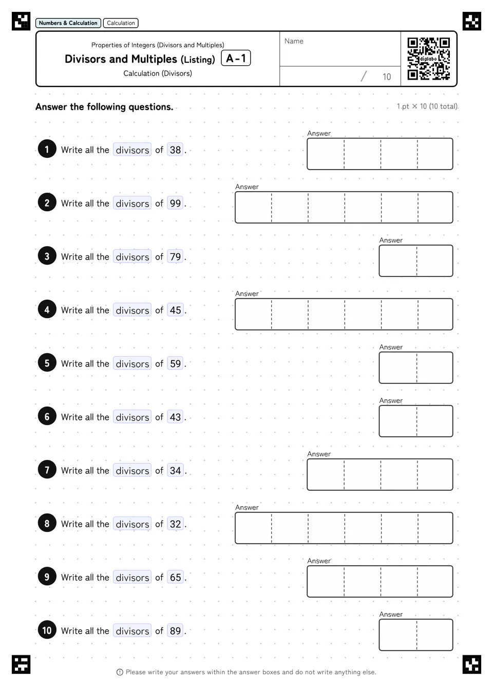Divisors and Multiples (Listing) A-1