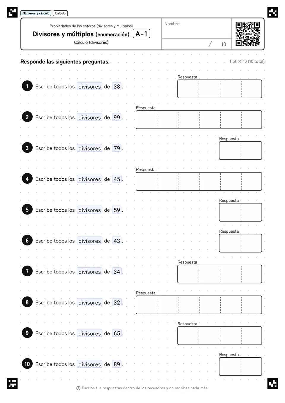 Divisores y múltiplos (enumeración) A-1