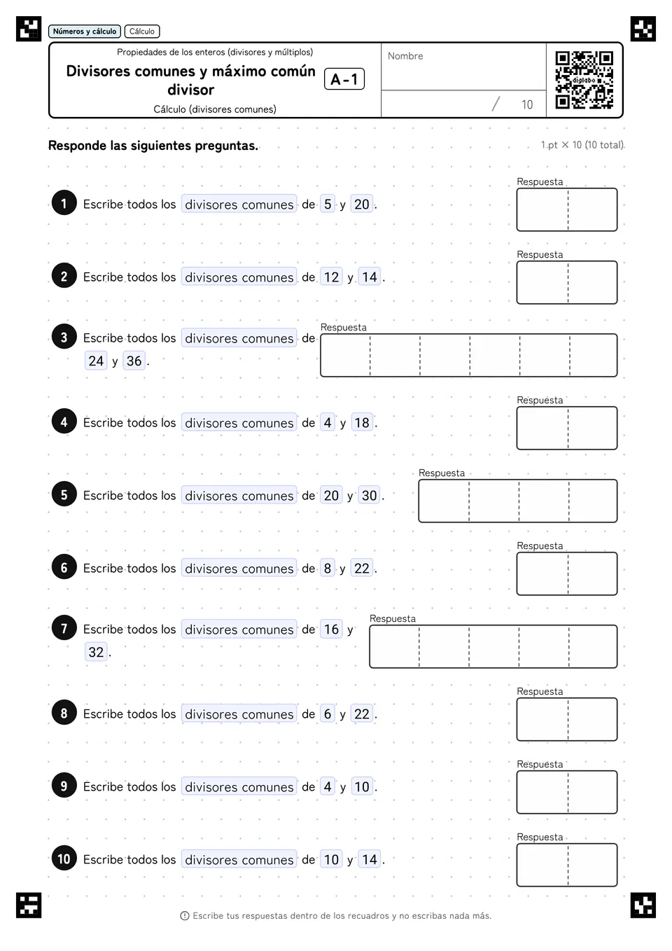 Divisores comunes y máximo común divisor A-1