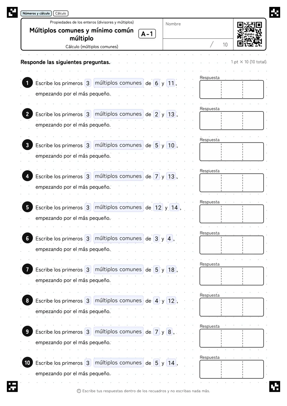 Múltiplos comunes y mínimo común múltiplo A-1