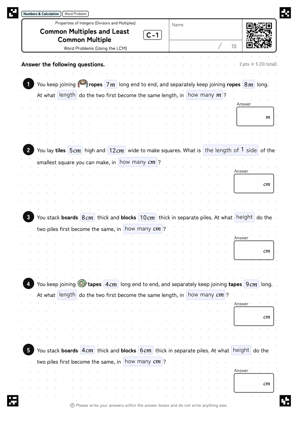 Common Multiples and Least Common Multiple C-1